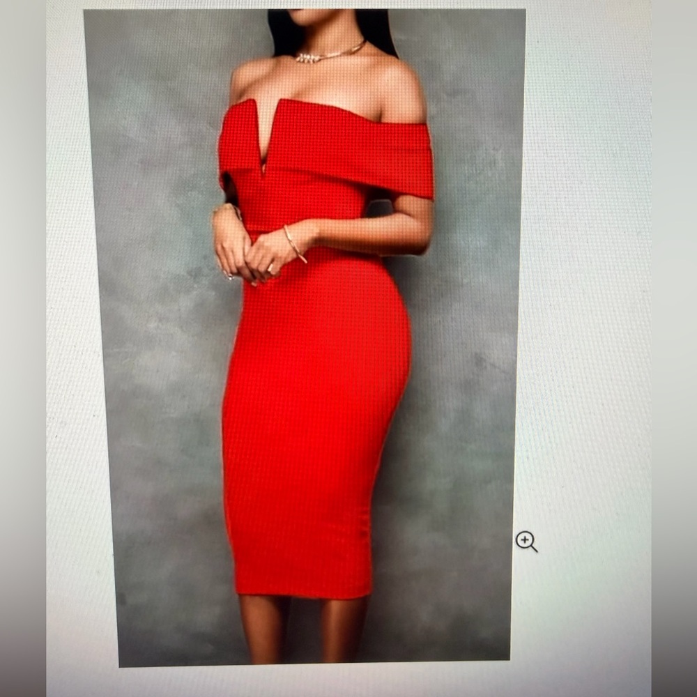 AlvaQ Women's Sexy V Neck Off The Shoulder Evening Bodycon Club Midi Dress, NWT